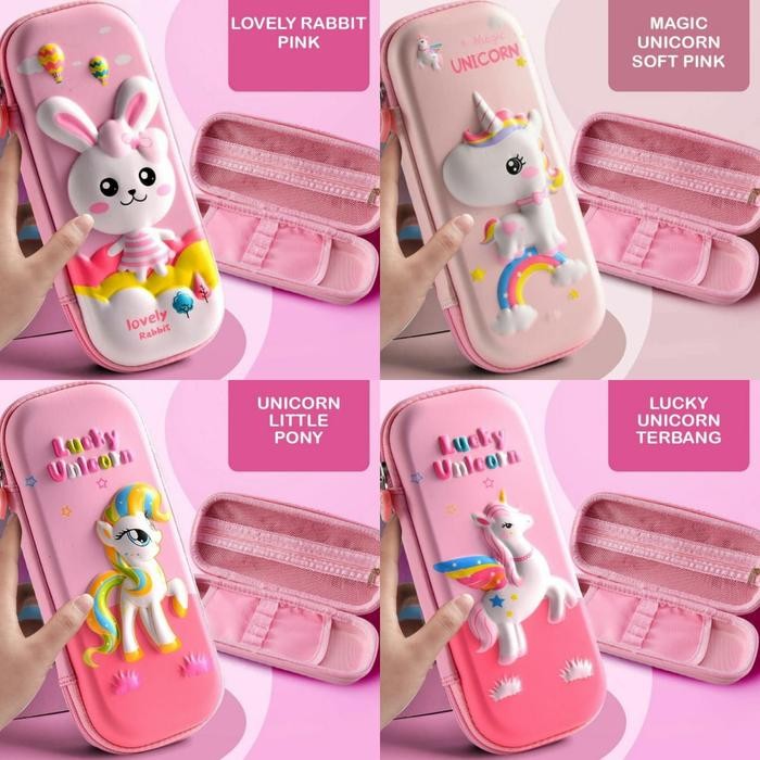 

I77W Kotak Pensil Unicorn 3D Timbul Tempat Pensil Anak Perempuan Kelinci