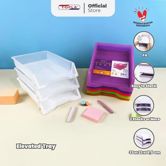 

I77W Topla Elevated Tray Rak Susun Kertas Meja Kantor Folio F4 Biru Hijau Pink Putih Ungu