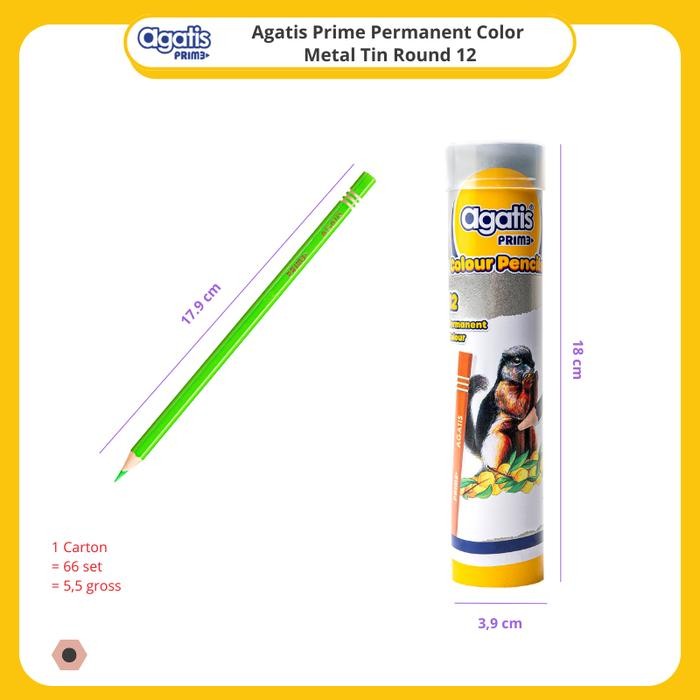 

Pensil Warna Permanent Agatis Prime Round Metal Tin 12 Warna
