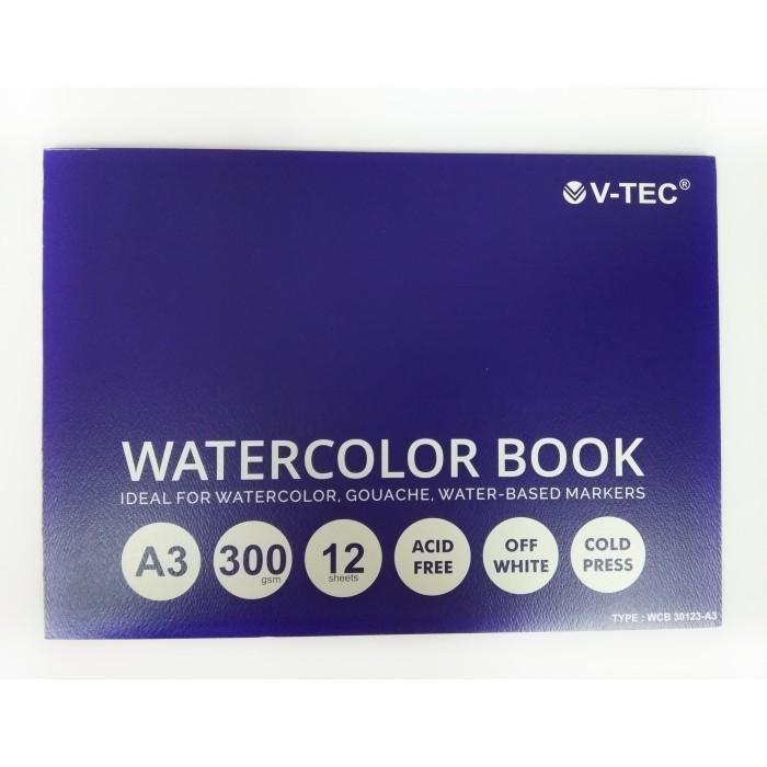 

WATERCOLOR BOOK V-TEC A3 300 GSM OFF WHITE 12 SHEETS WCB-30123/A3