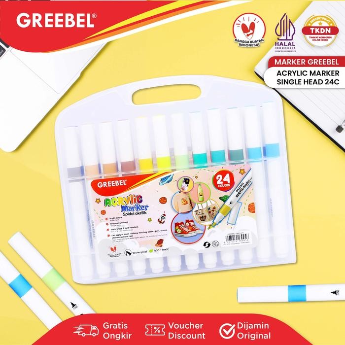 

GREEBEL Spidol Warna Warni 1 Set / Spidol Marker Acrylic Single Head (24 Warna) / Spidol Warna /