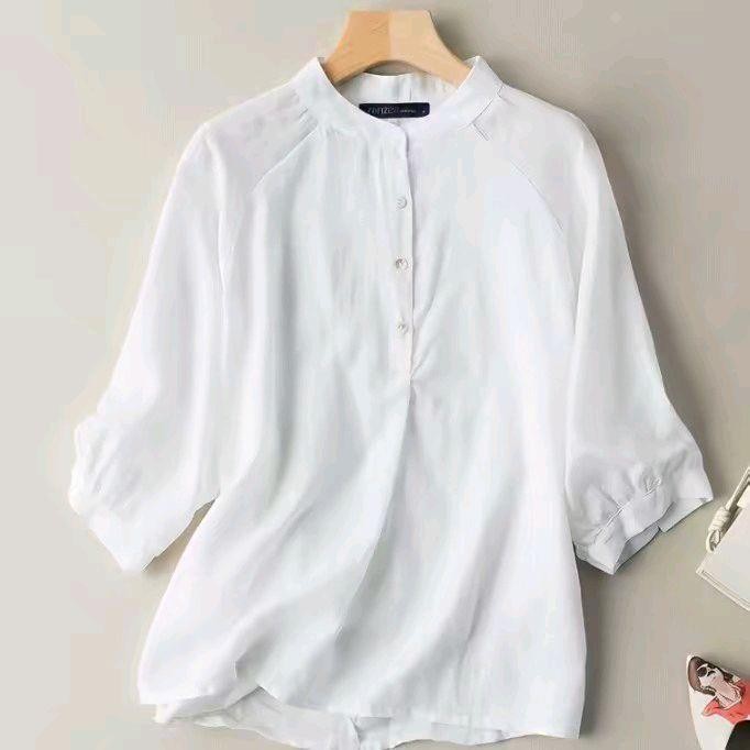 Atasan wanita kekinian Baju Wanita Kancing Nyaman Biru Panjang Kerah Sanghai Atasan Polos - Airflow,