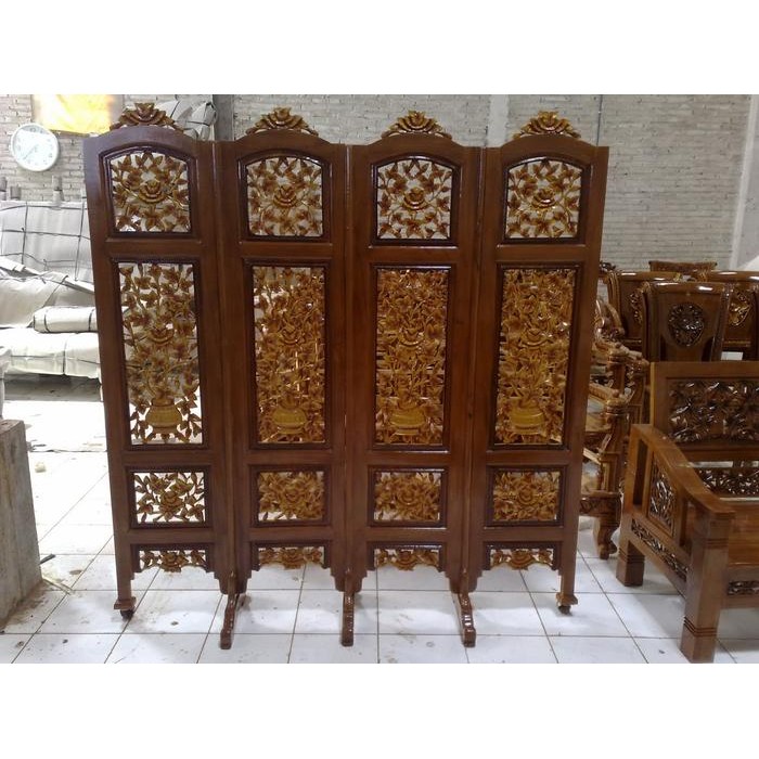 Sketsel Jati Mebel Jepara 4 Pintu - Sekat Ruangan Ukiran Jati