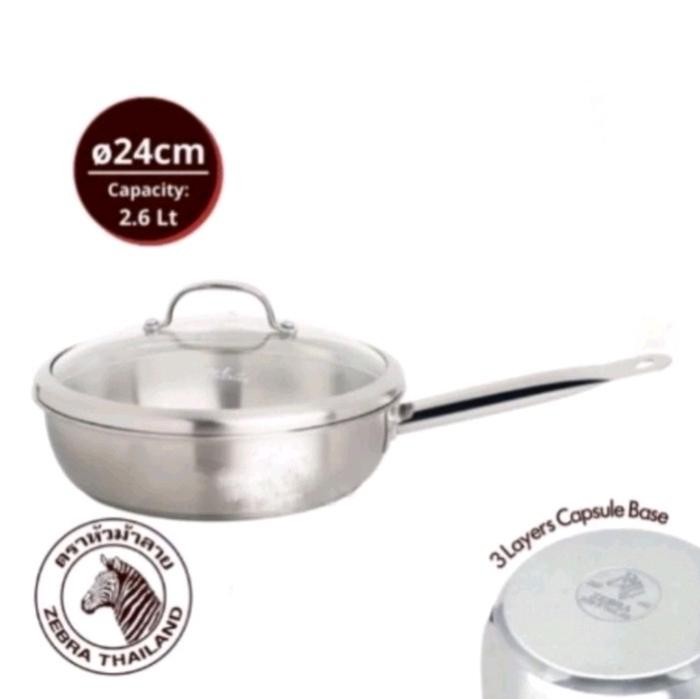 Frypan 24Cm W/Glass Lid Zebra Estio /Penggorengan Stainless 304