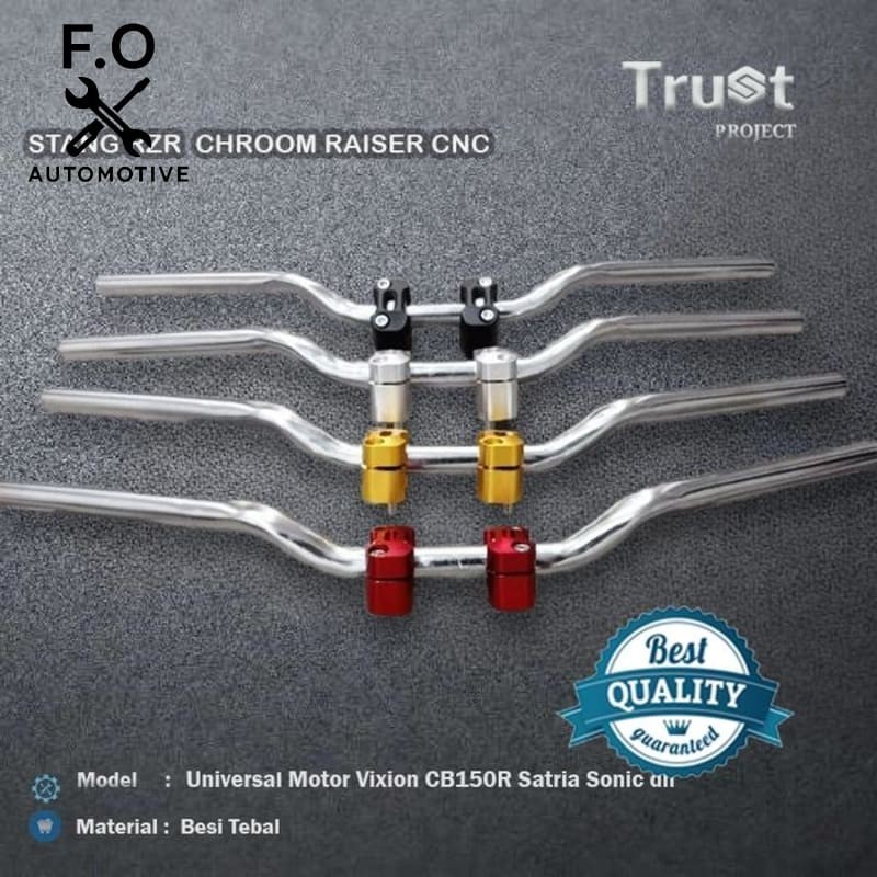 Paket Stang RZR Custom Balap Roadrace  Warna Chrome include Raiser CNC Universal Vixion CB150R Verza