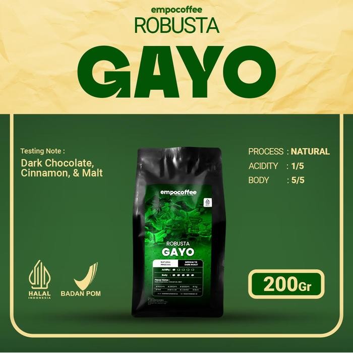 

Kopi Robusta Aceh Gayo Sumatra Coffee Roast Bean Espresso Coffe 200 gr