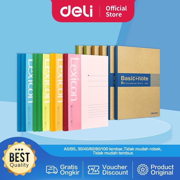 

Deli Notebook / Buku Catatan Tanpa Jilid Kawat, Soft Cover 4 Warna 30 Lembar A5 B5 765X 7661 767X