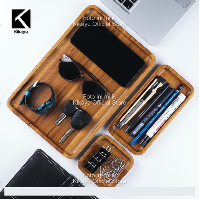 

Wooden Tray Desk Organizer Kayu Jati Kikayu 3Pcs