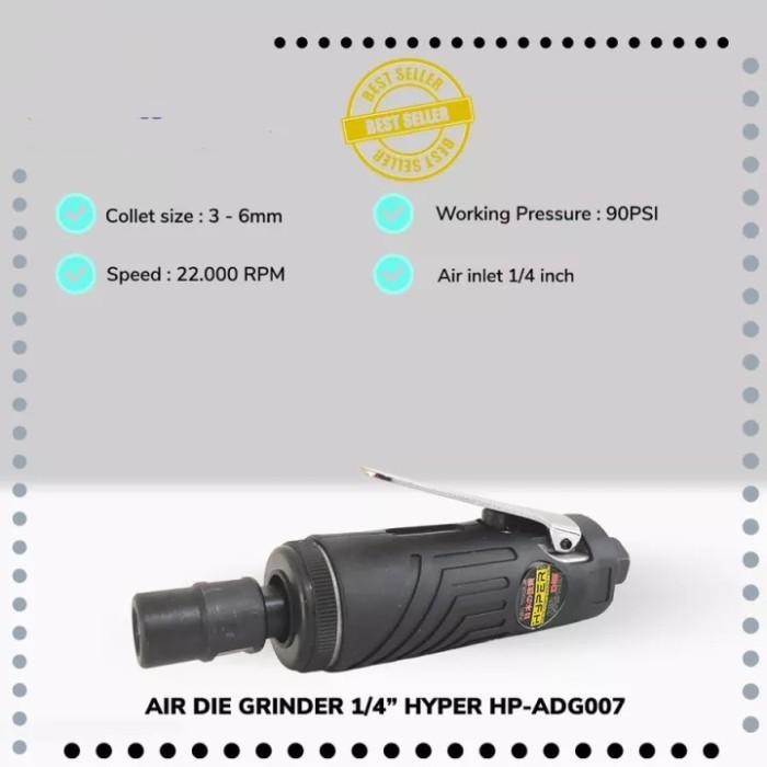 Air Die Grinder 3mm 6mm HYPER Grenda Gerinda Angin 1/4" SET MATA