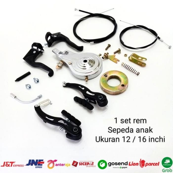 1 set rem sepeda anak 12 / 16 inchi handle + tali + tromol + v brake
