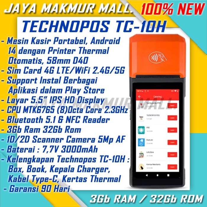 Mesin Kasir Android TECHNOPOS TC-10H 4G LTE 3Gb Ram/32Gb Rom 6Gb Ram/64Gb Rom (Upgrade) Play Store