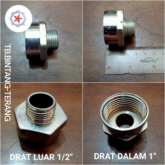 SOCK NIPPLE DRAT LUAR 1/2" X DRAT DALAM 1" INCH SAMBUNGAN PIPA BESI