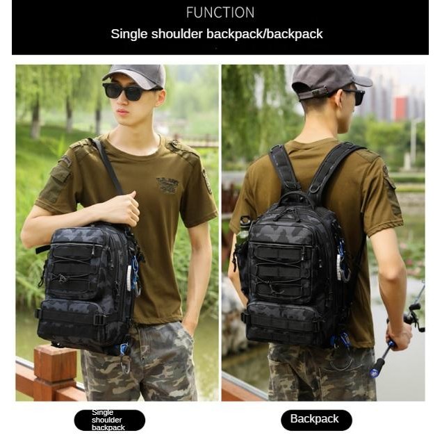 KHUSUS GRAB Backpack Bag 8819 Shoulder Rod 3 in 1 Tas Ransel Pancing Multifungsi
