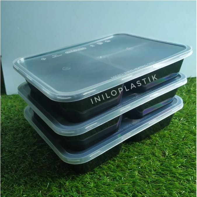 Terbaru Thinwall Foodpack Sekat 3 Kotak Makan + Tutup Isi 25Pcs