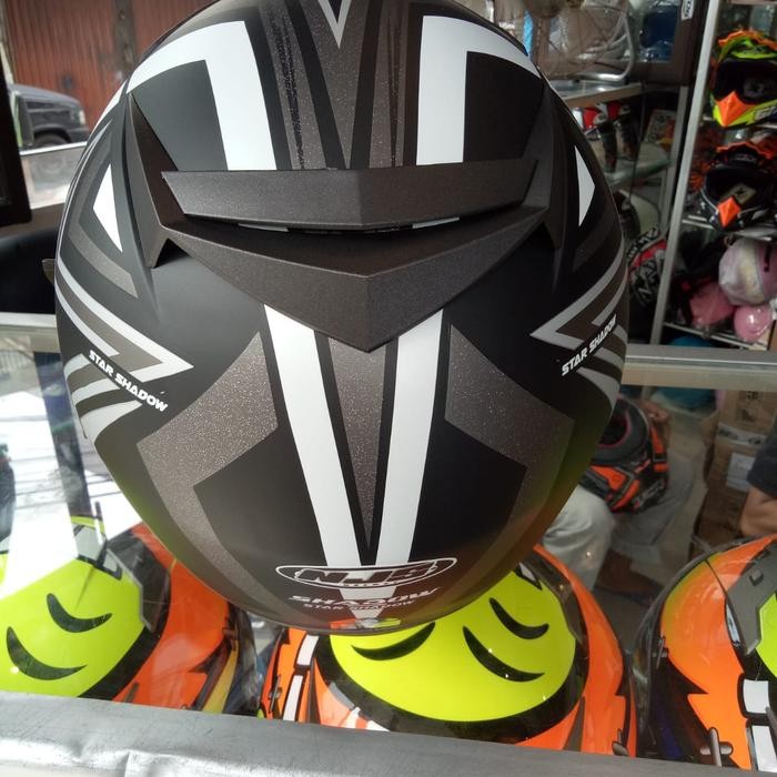 Helm Njs Shadow Double Visor Motif New Abu Lis Putih Dof