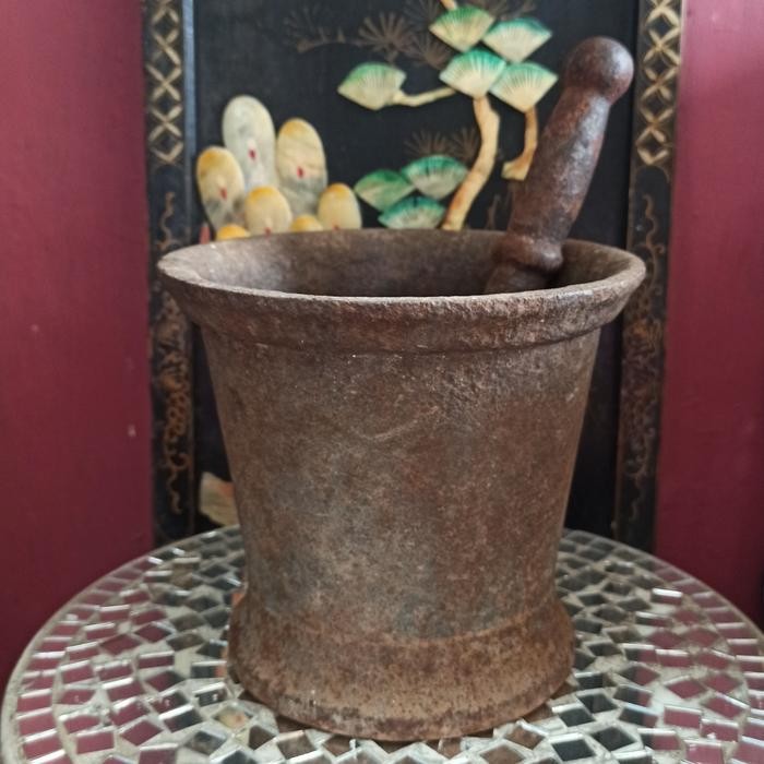 Lumpang besi kuno & Alu penumbuk Jamu jadul Antik langka tua berat