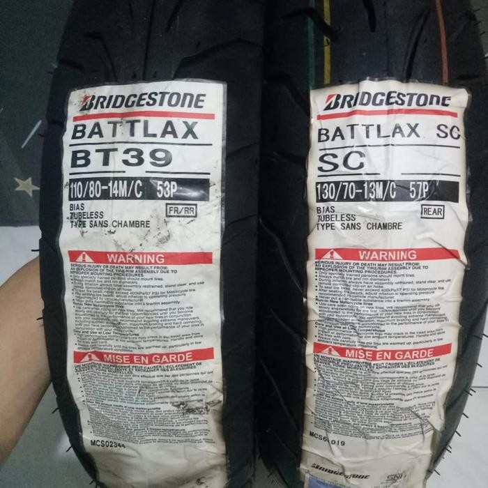 Paketan Ban Luar Battlax Bt39 Uk 110/80-14 Dan Sc Uk 130/70-13 Adv 150