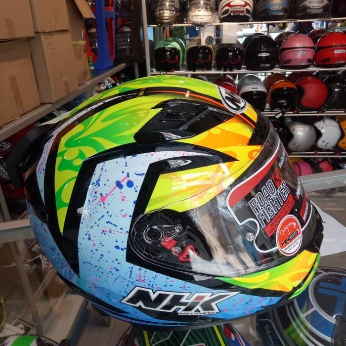 Helm Nhk Terminator New Double Visor Full Face Motif Biru Lis Hijau