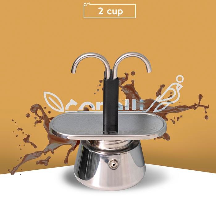 Otten Flair - 2 Cup Mokapot Durano Stainless Moka Pot Mini Espresso Coffee Maker