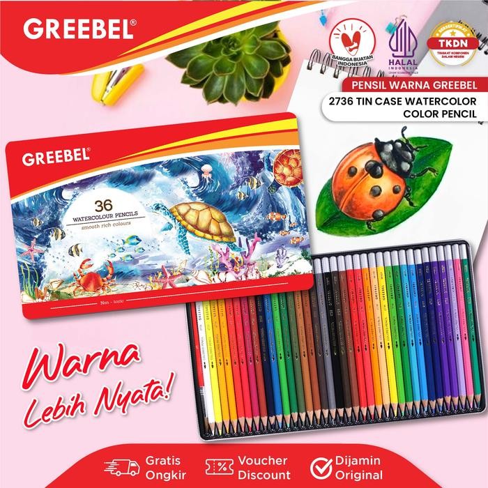 

GREEBEL Pensil Warna 36 Warna / Watercolor Tin Case Pencil 36 Warna (2736) / Coloured Pencil / Warna