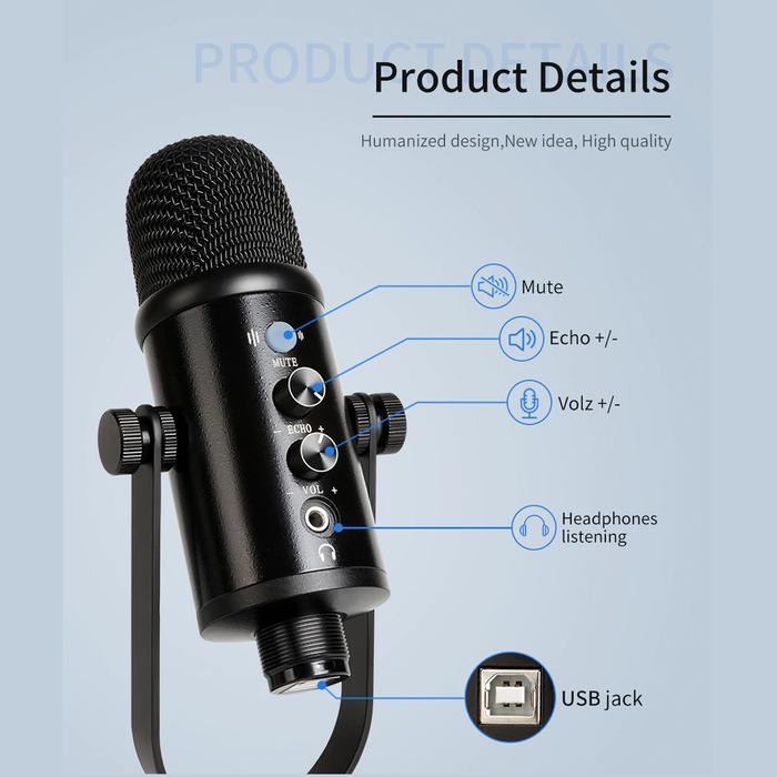 Costa Cm-U100 Microphone Usb Professional Condenser Podcast,Vocal Metal Mic Mikrofon