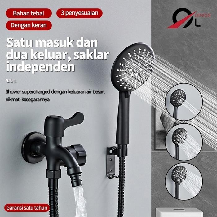Toto Sanitaary - Paket Shower Genggam / Shower Mandi / Kran Cabang /Shower Hitam Black + Keran +