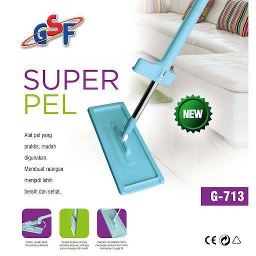 Alat Pel Lantai Praktis Flat Mop Super Pel GSF G 713 Free 2 Buah Kain