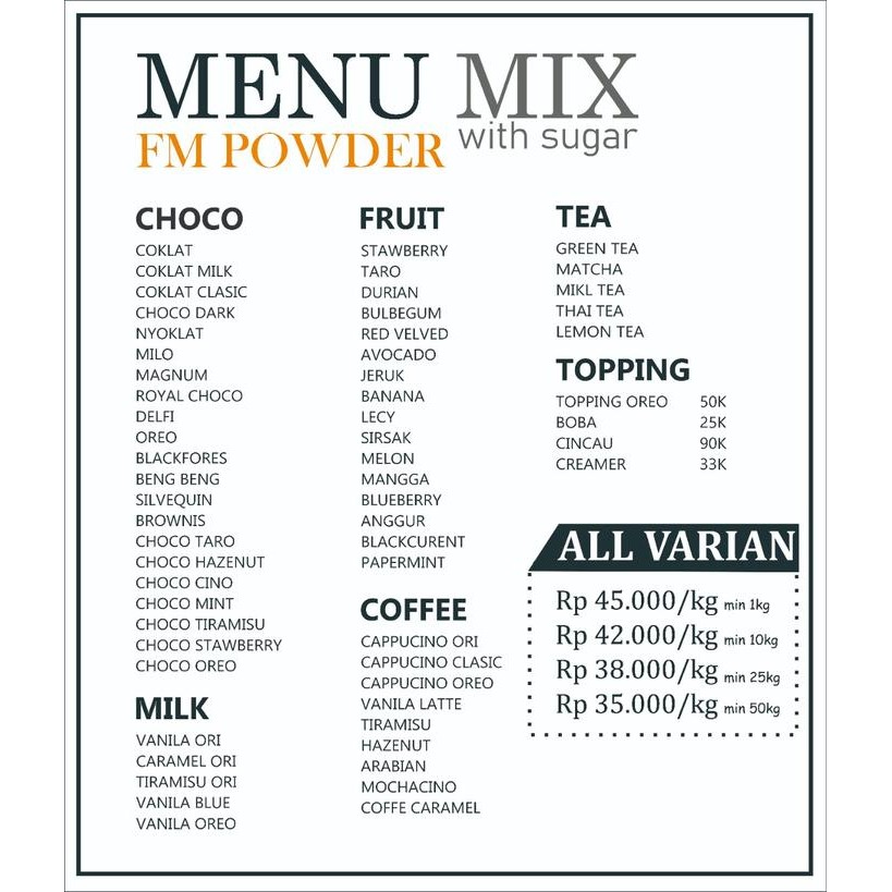 

FM POWDER DRINK - BUBUK MINUMAN ANEKA RASA 500GR