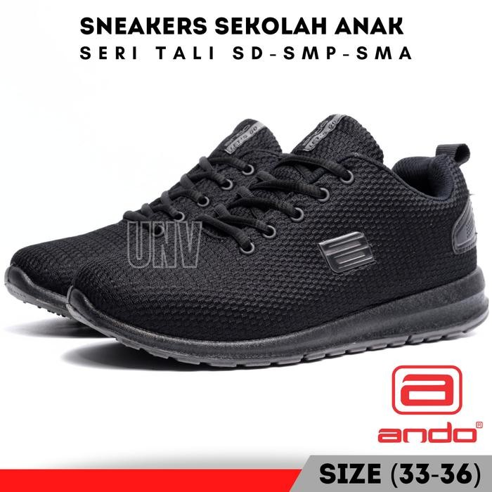 Homyped - Sepatu Sekolah Anak Perempuan Wanita Cewe Sneakers Ando Zora Hitam Full Polos Sd Smp