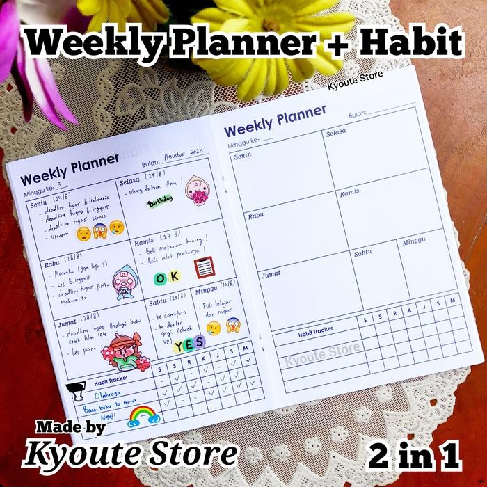 

ID BUKU WEEKLY PLANNER + HABIT TRACKER A5 VERSI 5 KYOUTE AGENDA SCHEDULE