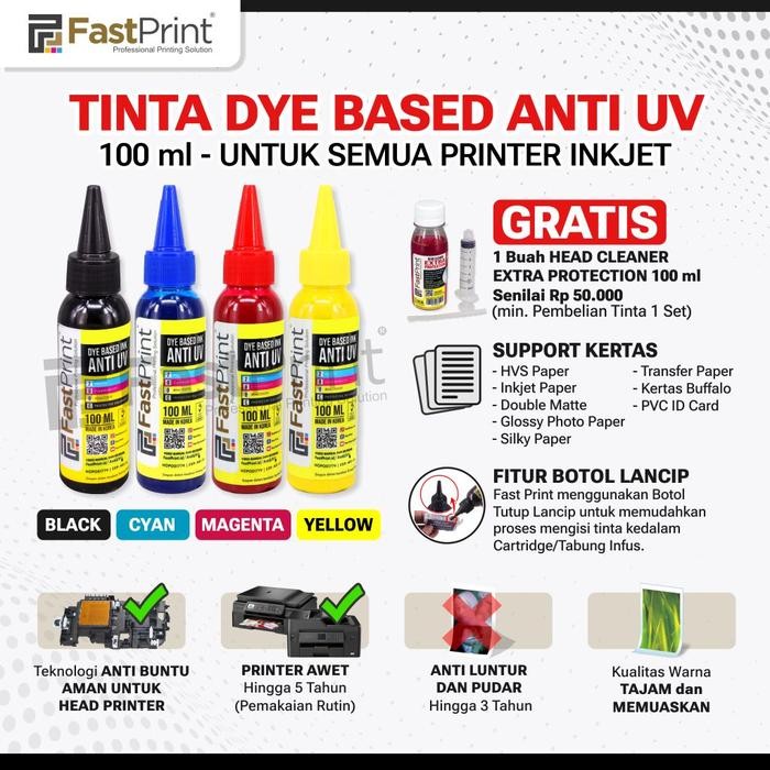 

Tinta Refill Dye Based Anti UV 1 Set 4 Warna 100ML