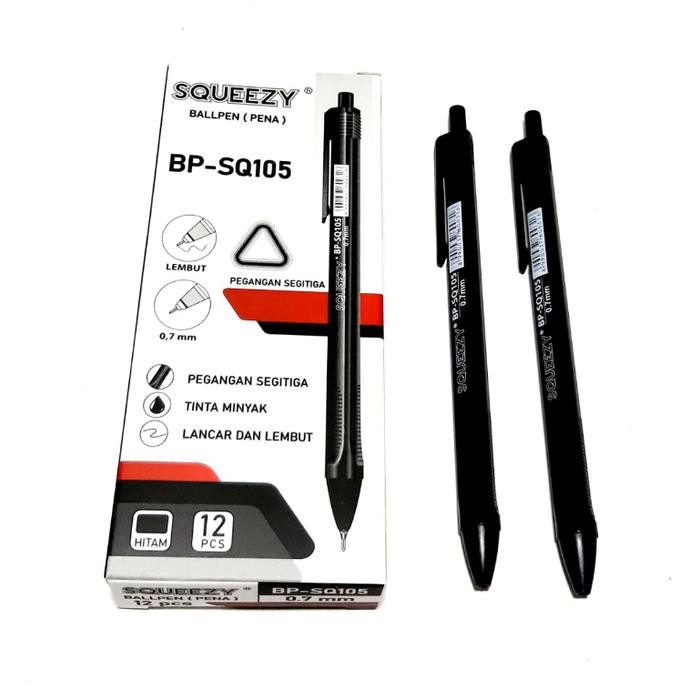 

New Harga Grosir (1kotak /12pcs ) Pulpen Ballpen Pelna 0.7mm SQUEEZY BP-SQ105 (HITAM )
