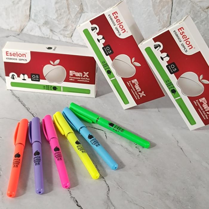 

New Azka Stationery SELUSIN ( 12 PCS ) Gel Pen Pulpen Ipen X 0.5 mm Hitam Tinta pulpen apple