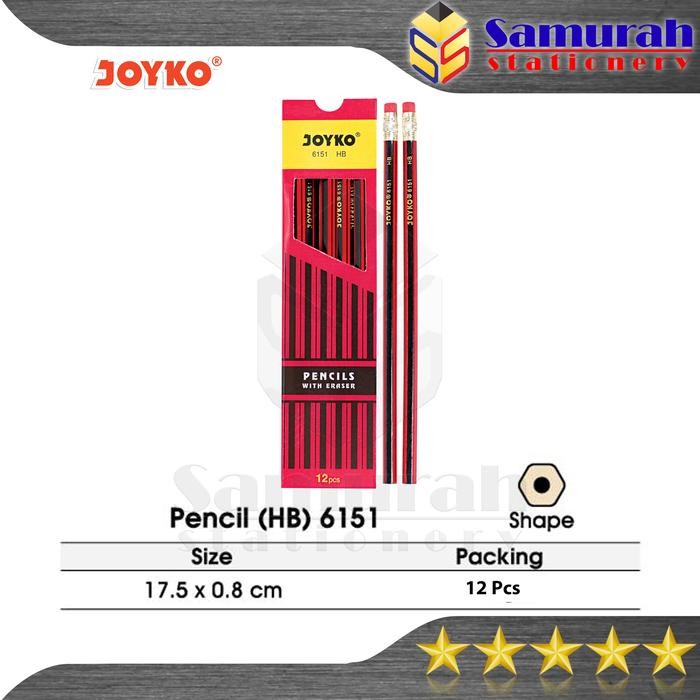 

New Pensil Kayu Joyko HB 6151 Merah - Hitam + Penghapus / Wooden Pencil + Stip / Pensil Raut