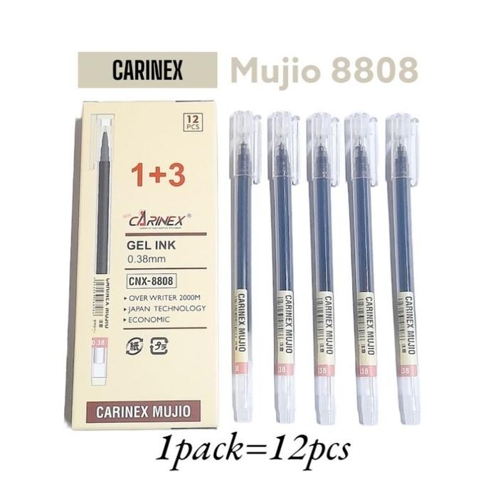 

New BOLPEN CNX MUJIO PULPEN SEKOLAH KANTOR 0.38mm TRANSPARAN isi 12 pcs