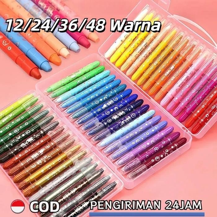 

[Gudang Lokal] Grasp Crayon Set Crayon Grasp Mata Sedang 12/24/36/48 Warna Krayon Lembut Water