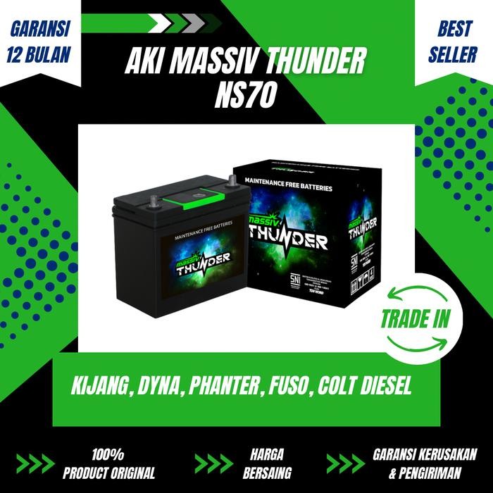 Aki Massiv Thunder NS70 untuk Dyna, Colt Diesel, Kijang, Phanter, dll