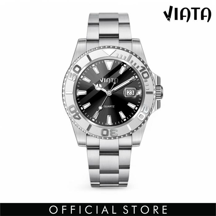 VIATA Jam Tangan Pria 100% Original Tali Rantai Tanggal Analog Stainless Steel Quartz COD CA116-3