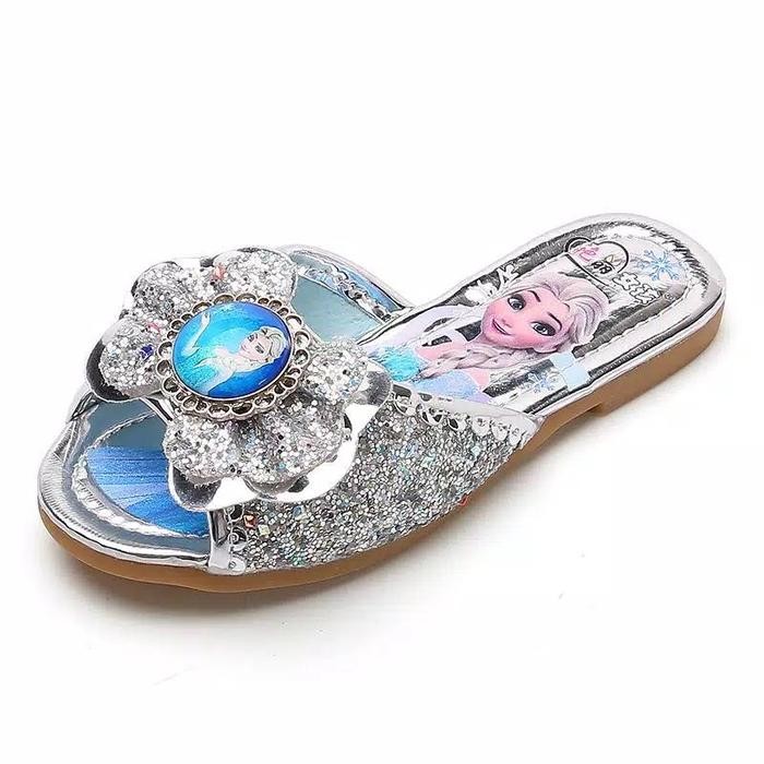 Elsa sandal. Frozen princess anak biru blue pink silver sendal flat