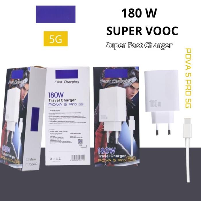 Tersedia Tecno 180W Charger Pova 5Pro 5G Set + Kabel Data Fast Charging