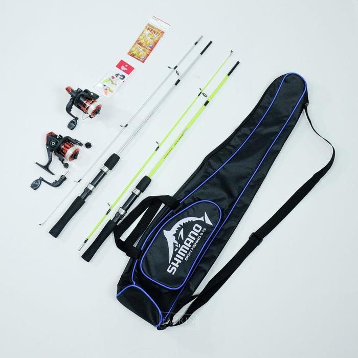 2 Full Set Alat Pancing Joran Sambung Lengkap Joran 120-150 Cm Tas Shimano Reel 5Bb Lengkap Isi 2