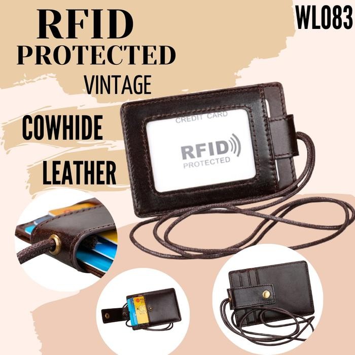 

ID WL083 - ID CARD HOLDER RFID PROTECTION GENUINE LEATHER LANYARD NAME TAG GANTUNGAN TEMPAT KARTU