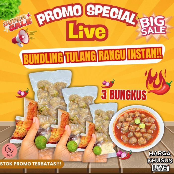 

bundling 3 bks baso aci tulang rangu + chilli oil shopee stok terbatas