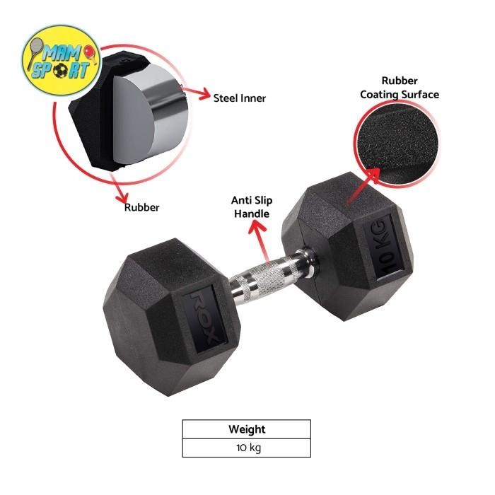 Dumble Barbel Rubber Hexagonal Rox 10 Kg