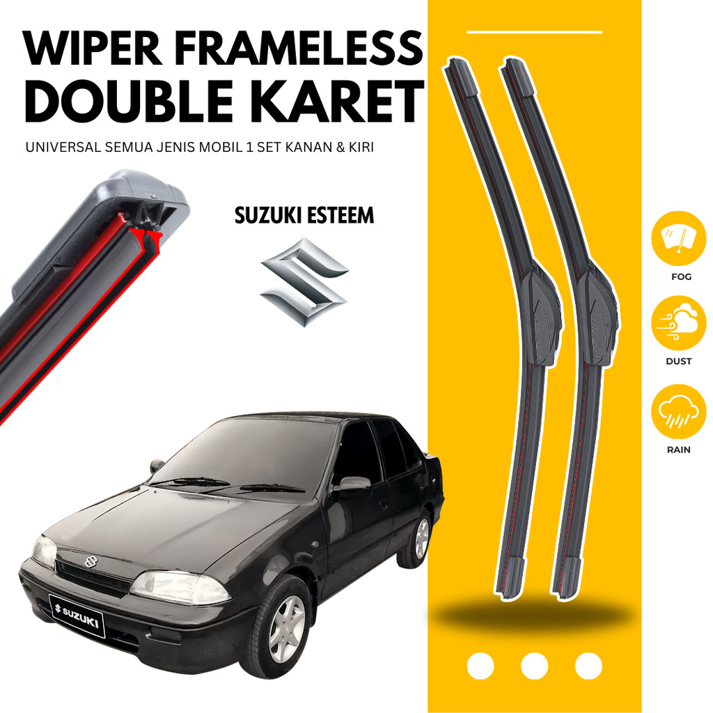 Wiper Mobil Suzuki Esteem Double Karet Sapuan Pembersih Kaca Depan Mobil 1 Set Kanan dan Kiri