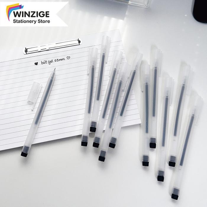 

New Winzige 50pcs Pulpen Gel Hitam 0.5mm Pena Pulpen Murah Gel pen Stationery Plastik pena bening