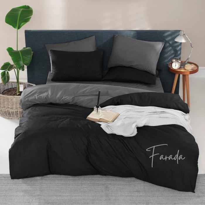 BEDCOVER SET ABU MIX HITAM // BEDCOVER SET SEPREI POLOS BOLAK BALIK AESTHTETIC