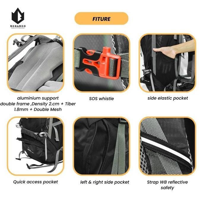Terbaru [RF] BOGABOO Morigus 60 Liter +Cover Bag -Tas Carrier Gunung Ultralight - Tas Keril Ransel