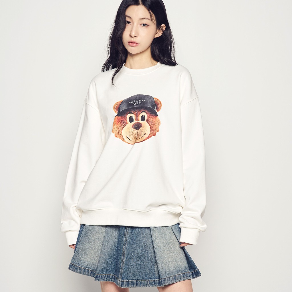 [ADLV] 3D Ac Bear Face Sweatshirt Cream - Sweater Oversized Fit Unisex Acme De La Vie