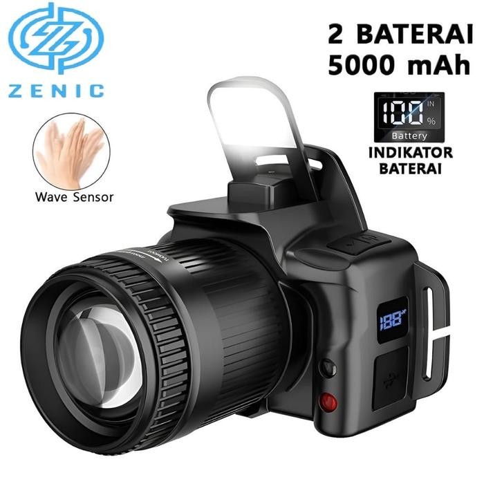 Senter Kepala Led Smiling Shark Td-0179 - 6 Mode Cahaya - Super Terang - Sensor - Digital Display